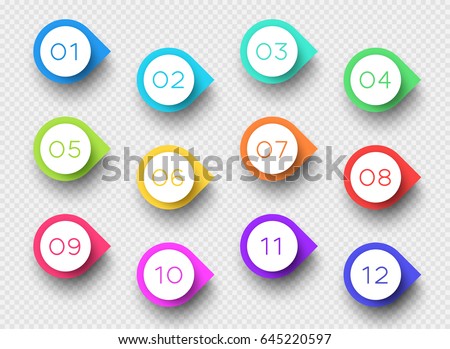 Number Bullet Point Colorful 3d Markers 1 to 12 Vector