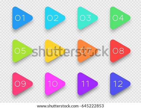 Number Bullet Point Colorful 3d Triangles 1 to 12 Vector