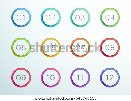 Number Bullet Point Cut Out Rings 1 to 12 Vector