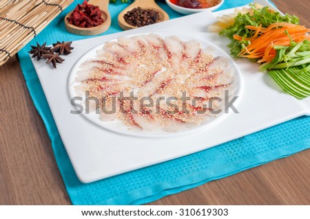 sliced raw fish chinese style restaurant menu shooting set