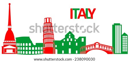Set of the main attractions and architecture of Italy.