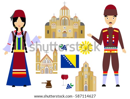 illustration in style of flat design on the theme of Bosnia and Herzegovina.
