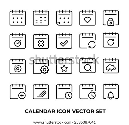 Calendars thin line icon set. Outline symbol collection. Editable vector stroke