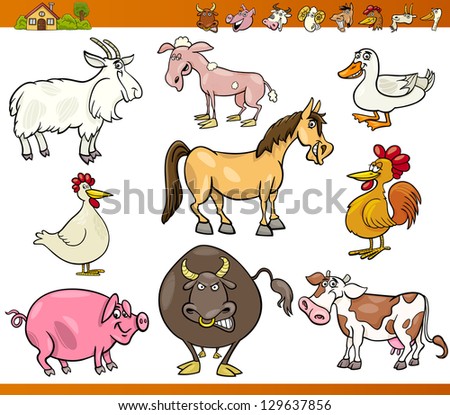 Cartoon Vector Illustration Set Of Comic Farm And Livestock Animals ...