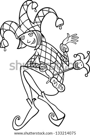 Black And White Cartoon Illustration Of Woman In Jester Or Joker ...