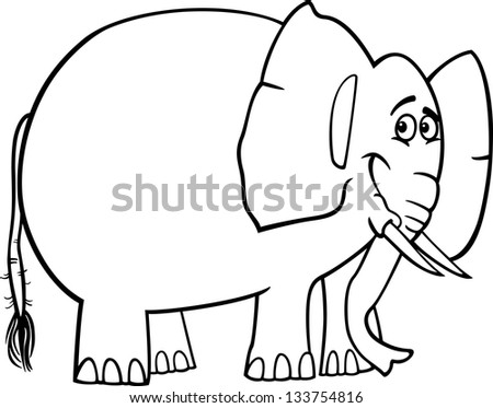Black And White Cartoon Illustration Of Cute African Elephant For ...