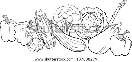 Black And White Cartoon Illustration Of Vegetables Food Object Big ...