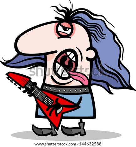 Cartoon Vector Illustration Of Funny Rock Man Musician With Electric ...