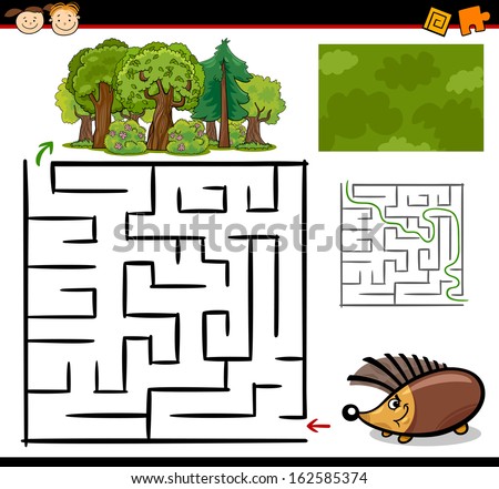 Cartoon Vector Illustration of Education Maze or Labyrinth Game for Preschool Children with Funny Hedgehog Animal