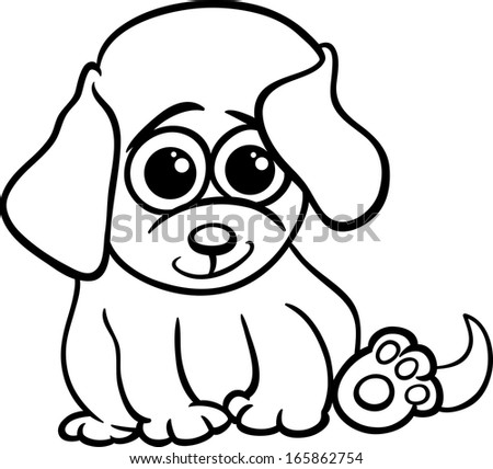Black and White Cartoon Vector Illustration of Cute Little Baby Animal Dog or Puppy for Coloring Book