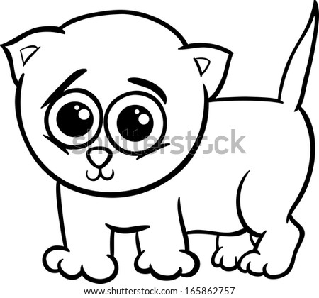 Black and White Cartoon Vector Illustration of Cute Little Baby Animal Cat or Kitten for Coloring Book