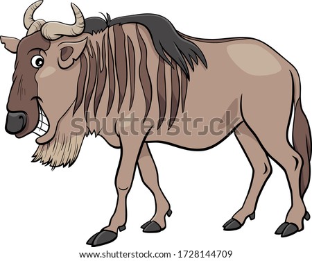 Cartoon Illustration of Gnu Antelope or Blue Wildebeest African Wild Animal Character