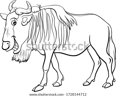 Black and White Cartoon Illustration of Gnu Antelope or Blue Wildebeest African Wild Animal Character Coloring Book Page