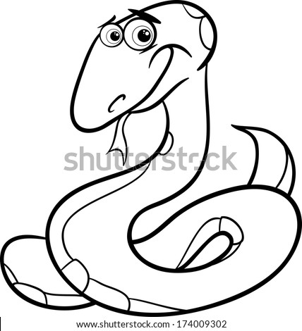 Black and White Cartoon Vector Illustration of Cute Snake Reptile Animal for Coloring Book