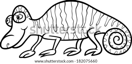 Black and White Cartoon Vector Illustration of Funny Chameleon Reptile Animal for Coloring Book