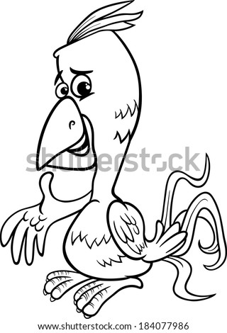Black and White Cartoon Illustration of Cute Parrot Exotic Bird for Coloring Book