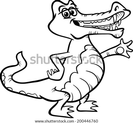 Black and White Cartoon Vector Illustration of Funny Crocodile or Alligator  Reptile Animal for Coloring Book - Stock Image - Everypixel