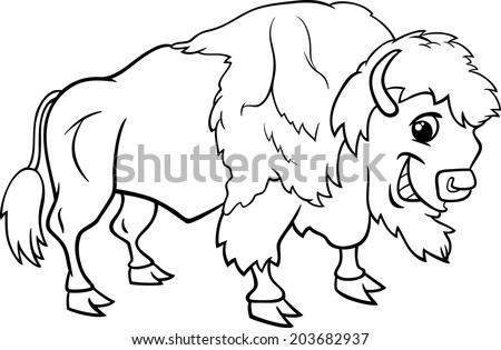 Black and White Cartoon Vector Illustration of Funny Bison or American  Buffalo Wild Animal for Coloring Book - Stock Image - Everypixel