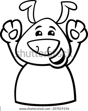 Black and White Cartoon Vector Illustration of Funny Dog Expressing Happy Mood or Emotion for Coloring Book