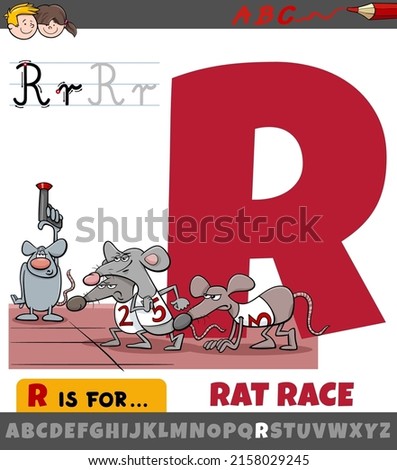 Educational cartoon illustration of letter R from alphabet with rat race saying or proverb Stock fotó © 