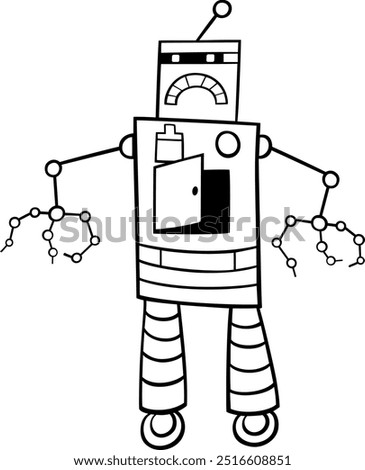 Cartoon illustration of angry robot science fiction comic character coloring page