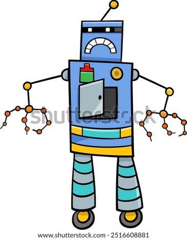 Cartoon illustration of angry robot science fiction comic character