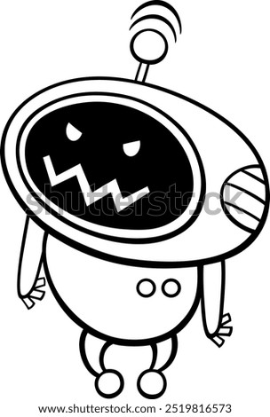 Cartoon illustration of angry robot or droid fantasy character coloring page