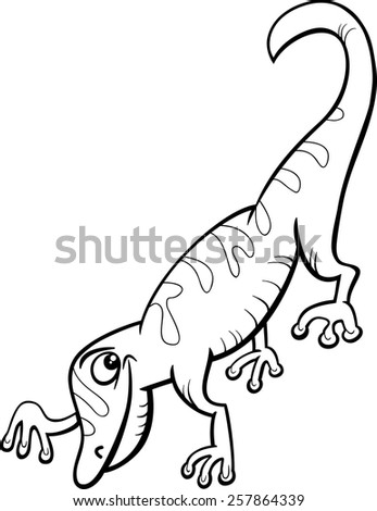 Black and White Cartoon Vector Illustration of Cute Gecko Reptile Animal for Coloring Book