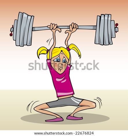 Cartoon Illustration Of Blonde Girl Lifting Heavy Weight - 22676824 ...