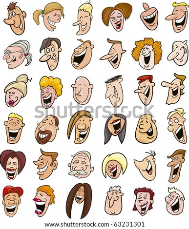 huge set of laughing people faces