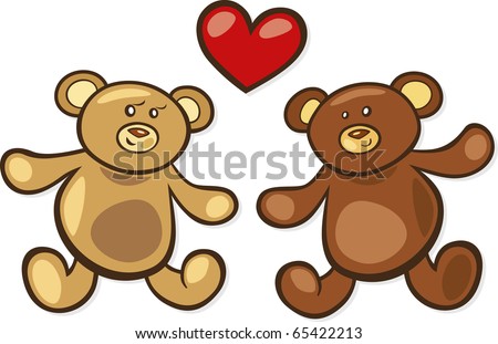 Cartoon Illustration Of Two Teddy Bears In Love With Heart - 65422213 ...