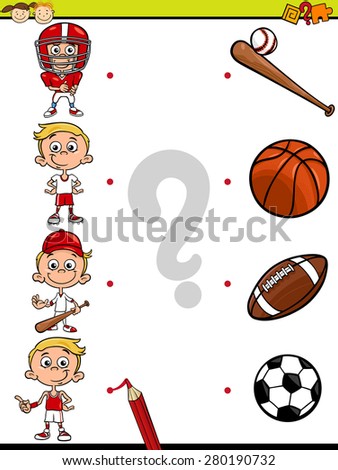 Cartoon Vector Illustration of Education Element Matching Game for Preschool Children with Sport Equipment