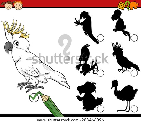 Cartoon Vector Illustration of Education Shadow Matching Game for Preschool Children