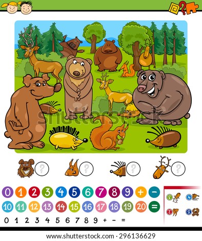 Cartoon Vector Illustration of Education Mathematical Game of Animals Counting for Preschool Children