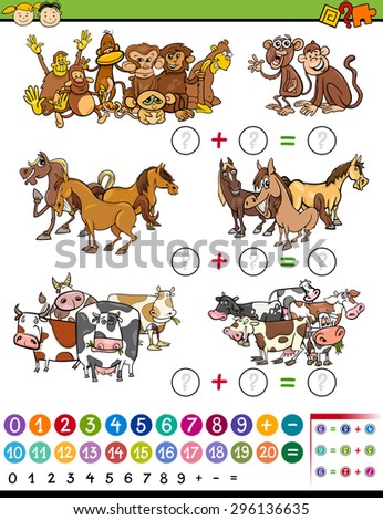 Cartoon Vector Illustration of Education Mathematical Counting Game for Preschool Children
