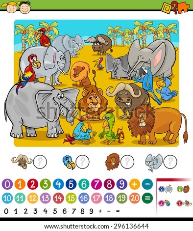 Cartoon Vector Illustration of Education Mathematical Game of Counting Safari Animals for Preschool Children
