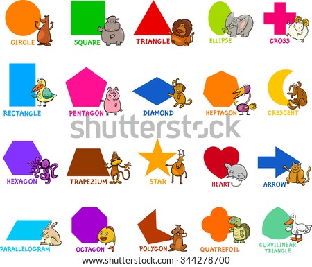 Cartoon Vector Illustration of Educational Basic Geometric Shapes for Preschool or Primary School Children with Animal Characters
