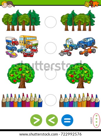 Cartoon Vector Illustration of Educational Mathematical Activity Game of Greater Than, Less Than or Equal to for Kids