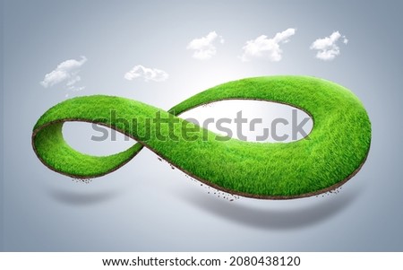 3d illustration of infinity environment concept. infinite earth land with green grass isolated. Eco and circular economy concept