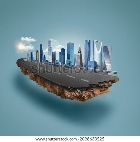 3d illustration of road advertisement. city road isolated. city skyline with piece of land isolated ストックフォト © 