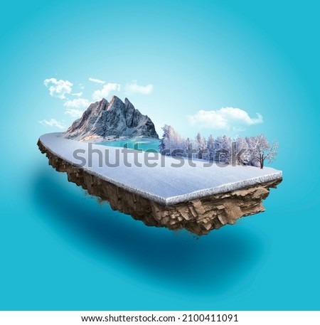 3d illustration of snowy road advertisement. snow road with mountains isolated. Travel and vacation background.  Сток-фото © 