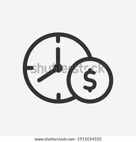 Vector time is money, clock with coin line icon. Symbol and sign illustration design. Isolated on white background