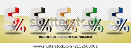 3D render bundle of  number 5 % png for discount sale, progress