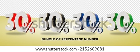 3D render bundle of  number 30 % png for discount sale, progress