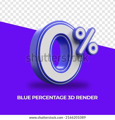 3D Render Percentage number 0% Blue color for sale discount, sale product, report, progress, transparent, PNG