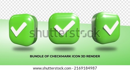 3D render check mark symbol icon green, transparent, PNG