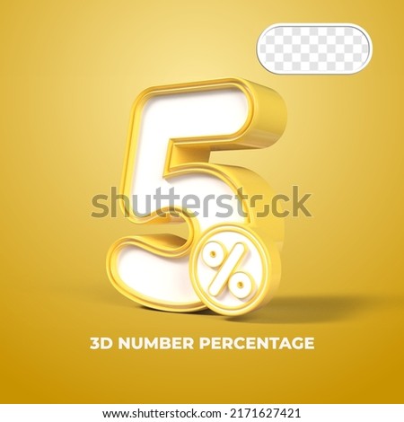 3D render number 5% percentage  sale progress Yellow color