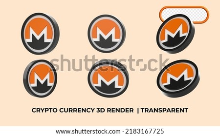 Bundle 3D render monero cryptocurrency in gold and silver coin form on a dark studio background- transparent