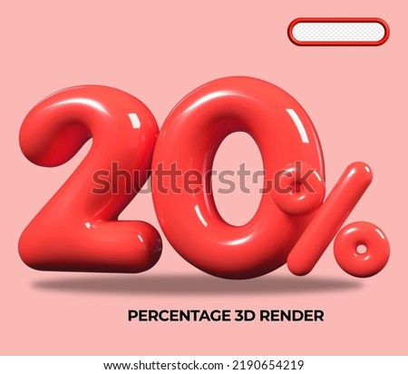 3D render number 20 % percentage RED plastic, balloon, sale discount, progress, shop kid sale