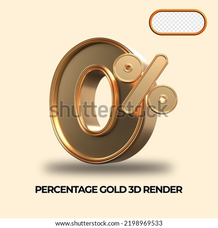 3D render 0% percentage number gold style for discount, sale discount, work progress, percent